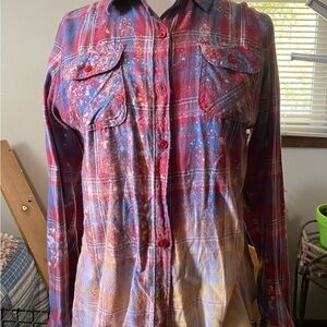 Women’s Repurposed Upcycled Bleach Flannel Blue Age Jeans Shirt w/Funny Graphics